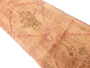 アンティーク　手織り紬変わり織菱に草花模様織出し名古屋帯